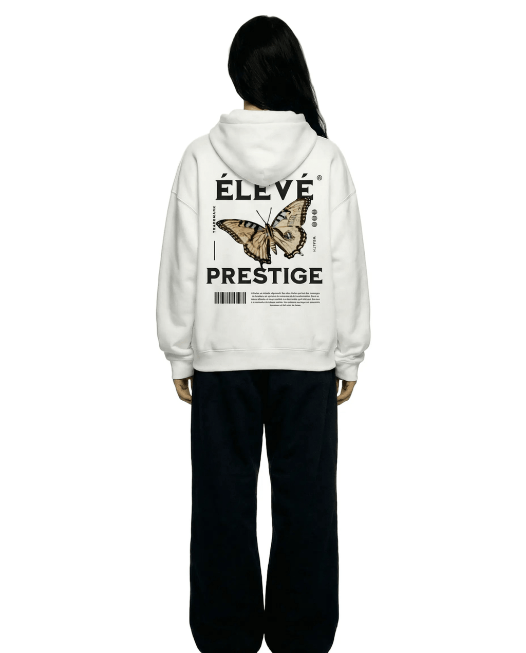 White Prestige Butterfly Hoodie with Oversized Unisex Fit - ELEVE